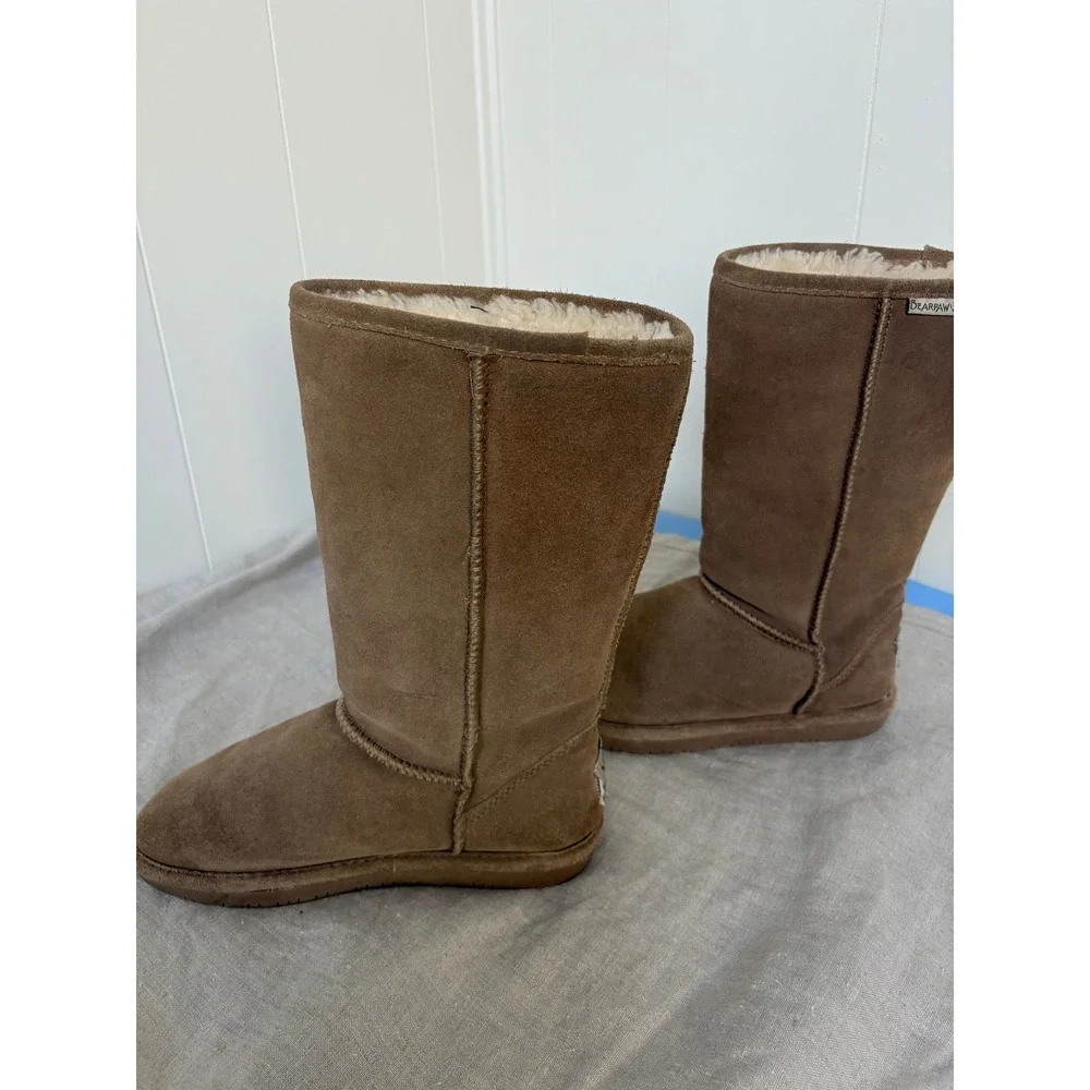 Bearpaw‎ Emma Tall Hickory Brown Suede Sheepskin Wool Blend Boots Womens 7 612W